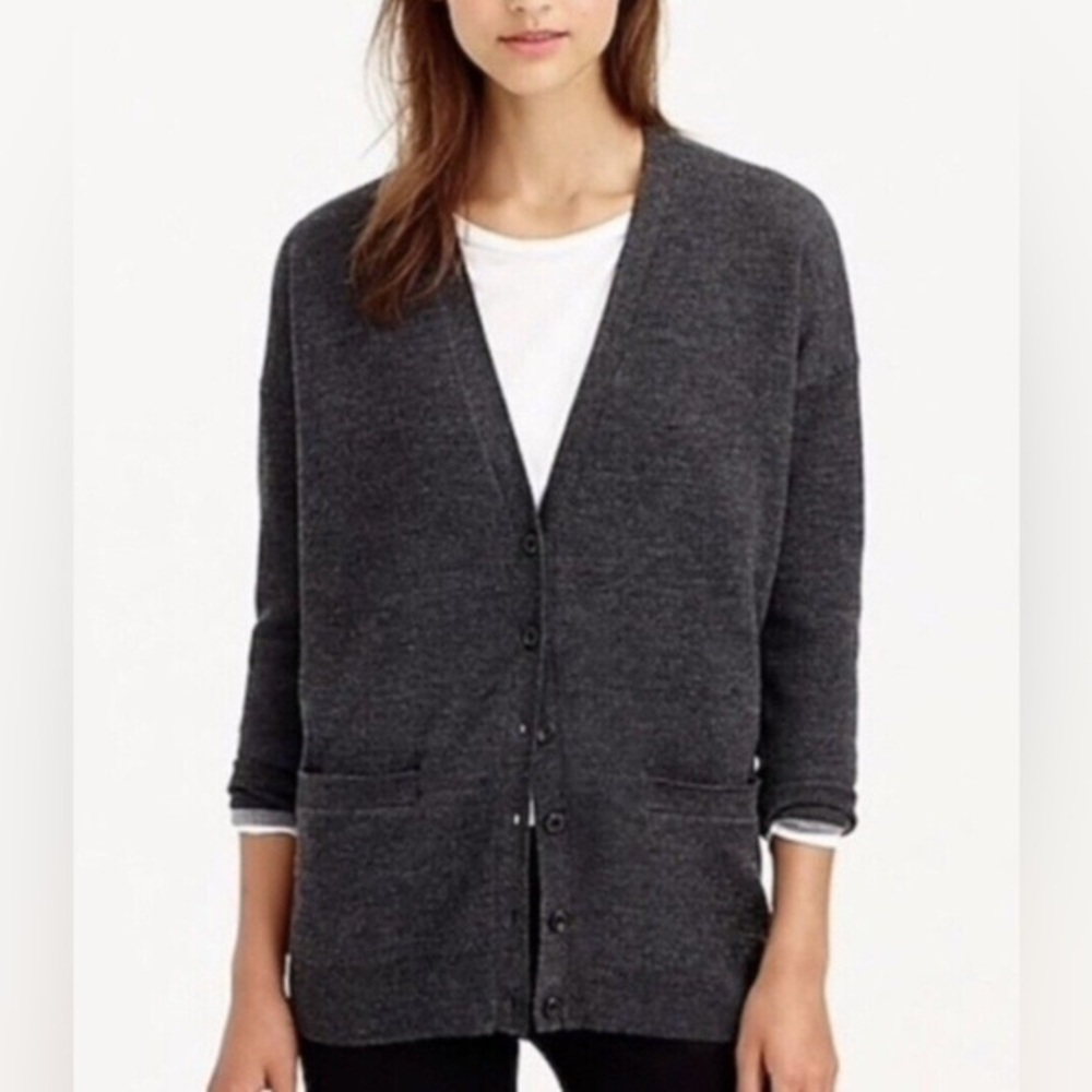 J Crew Gray Merino Wool Blend Collegiate Button Up Cardigan Womens Size Medium